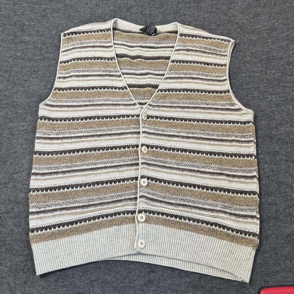 VTG 90s Tris Line 3D Knit Striped Sweater Vest Mens XL Wool Blend Made in Italy